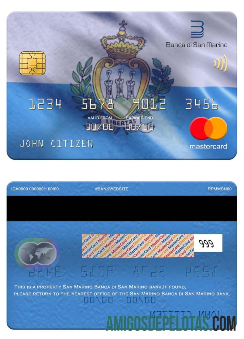 San Marino Banca Di San Marino Bank Mastercard exemplo